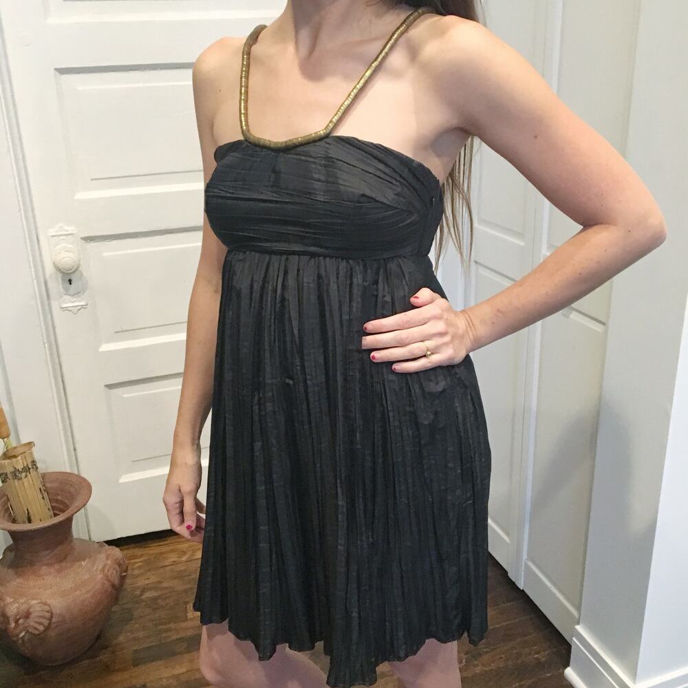 Calypso St. Barth Black Silk Pleated Dress with Gold Metal Collar Size 2 - Picture 7 of 8